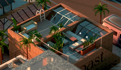 Lemon Grove – Roast Haus roof 3d 3d illustration c4d cinema4d city illustration low poly octane roof