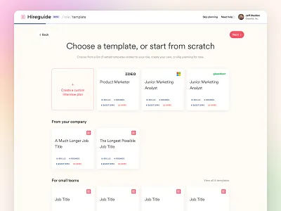 Hireguide • Interview Template admin cards dashboard interview painel progress questions template wizard