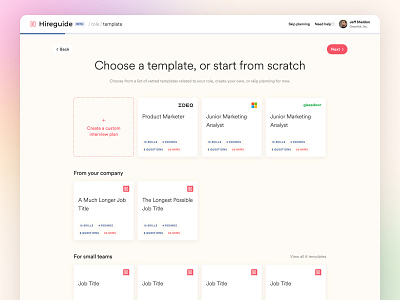 Hireguide • Interview Template admin cards dashboard interview painel progress questions template wizard