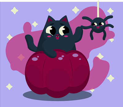 Kitty and spidey character design graphic design halloween illustration postcard sticker vector