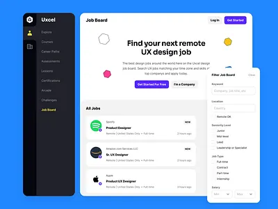 Job Board of the Uxcel App dashboard education filter filter design hire job board job board design navigation product design ux ux design web app web app design web application web design