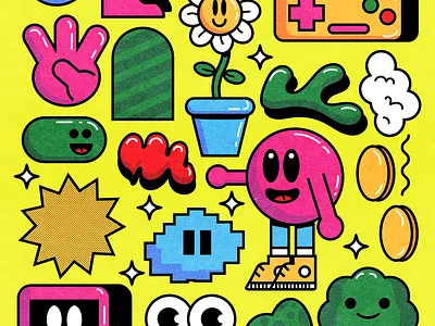 Electric is the Love blue character color fun green happy illustration pink vector yellow