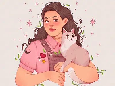 Girl with cat art book book art book illustration branding cat cat illustration children children book children illustration design girl graphic design illustration leaves logo portrait ui