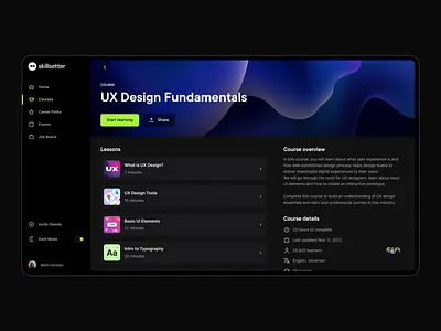 skillsetter — Course Page clean course dark mode design figma interface learning product design simple ui us user experience user interface ux web website webui