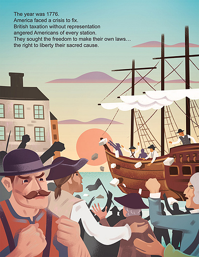 Boston Tea Party Illustration book boston childrens illustration graphic art historical illustration man people ship town