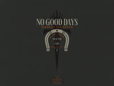 NGD Lockup badge brand branding dagger dark design flame horseshoe identity illustration knife logo torch typography