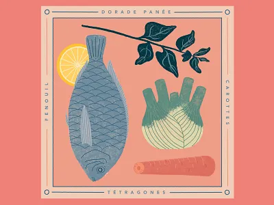 Recipe cover illustration cooking corail coral cover fennel fish food illustration recipe sea bream typographie vegetable