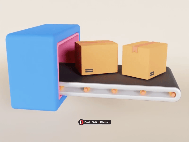 Carton Boxes on Conveyor Belt 3D Animation Lottie 3d canva david galih illustration instagram template