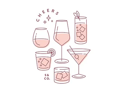 Sunset & Co. T-Shirt cocktails illustration monoline t shirt vector art