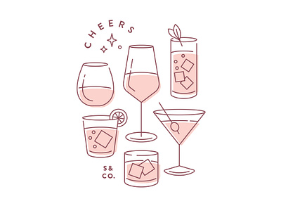 Sunset & Co. T-Shirt cocktails illustration monoline t shirt vector art