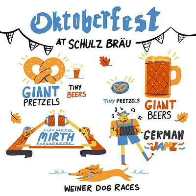 Oktoberfest at Schulz Brau beer illustration comic dog illustration event poster food illustration hand drawn text icon illustration illustration infographic illustration limited palette spot illustration