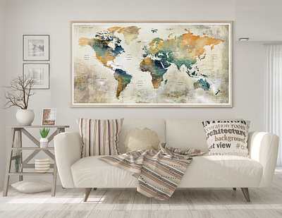 World Map Colorful Wall Art Poster, Abstract Wall Art