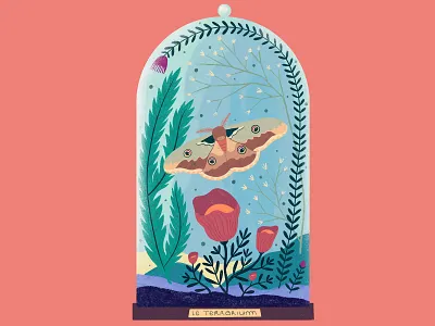 Le Terrarium artwork bug coral creative digital digital drawing eyes flowers glass bell graphic illustration inside nature night butterfly plant procreate terrarium window
