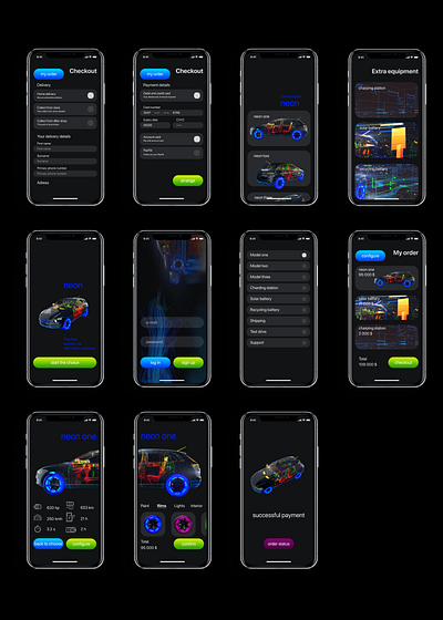Electrocar Neon 3d animation design il illustration re ui