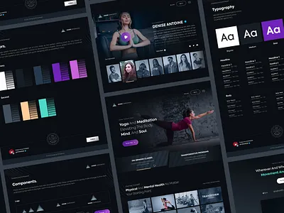 Yoga and Meditations Website - Design System🔥 creative dark design design system exercise fitness health landing landingpage lifestyle meditations sport trend ui uidesign uiux web web design website yoga