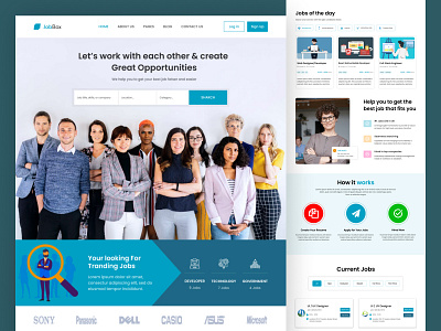 Job Portal Landing Page clean create job employment find work hire hiring platform home page job job application job finder job listing job platform job search landing page minimal portal recruitment ui website work finder