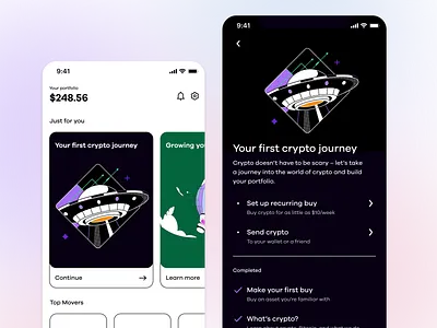 Crypto Journey Concept Work crypto product design space ui ux visual design writing