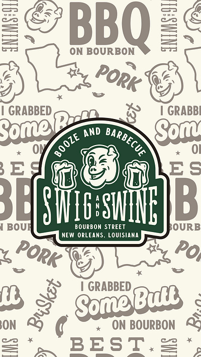 Swig and Swine - Branding Pack apparel bar bbq branding cream design food graphic design illustration lettering logo packaging pattern restaurant typography ui vector vintage