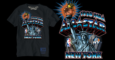 1998 NBA ALL STAR GAME apparel design fashion graphic design illustration lettering nba retro t shirt design throwback typography