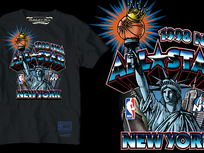 1998 NBA ALL STAR GAME apparel design fashion graphic design illustration lettering nba retro t shirt design throwback typography