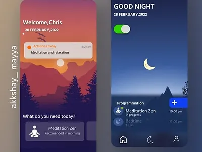 Meditation app ui design By akshay mayya 3d animation graphic design ui