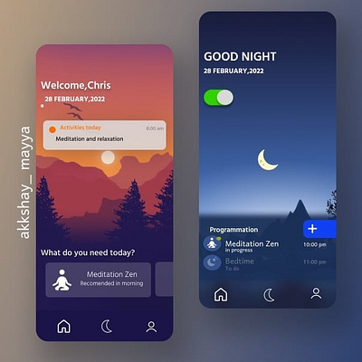 Meditation app ui design By akshay mayya 3d animation graphic design ui