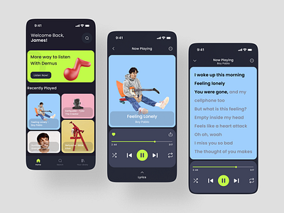 Demus - Music Player Mobile App applemusic joox mobile mobile app mobile app design mp3 music music design music player music player app music streaming search music song sound soundcloud spotify streaming ui uiux ux