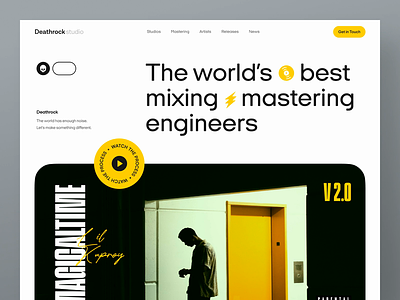 Deathrock Recording Studio Landing page agency animation branding clean design exploration landing page motion graphics music product design recording studio rock studio ui ui design ux ux design web website yellow