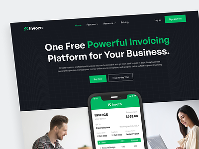 Invozo - Invoice Hero Section accounting b2b business digital invoice document finance form hero hero section inquiry invoice management mockup money online invoice payment payroll proposal saas web design