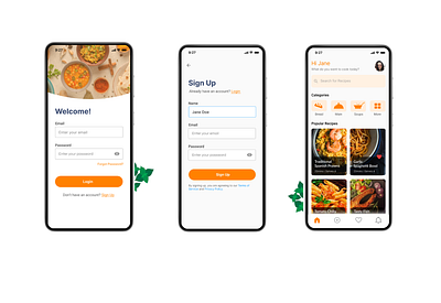 MobileUI: Recipe App android app interface appdesign appui design fonts food app homescreen homeui ios login mobile app mobileui recipeappui recipelistui recipes app signin signup ui uidesign