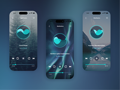 Meditation App - Player Screen Variants dailyui mediation mindfulness mobile player player screen product design ui challenge wellness