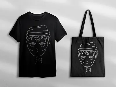 Monoline Character 9 adigital art bag character clothes creative creative design design digital art drawing face illustration monoline shirt t shirt tote tote bag vector