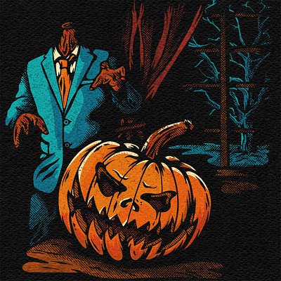 Fright Night art bold lines halftones halloween illustration procreate art pumpkin true grit texture supply