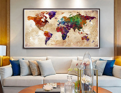 orld Map Push Pin, Push Pin Map, World Map Pin Poster