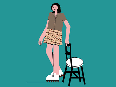 Girl with a chair chair girl illustration vector