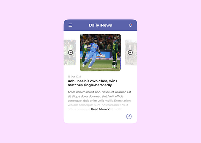 News (Daily UI - 094) cricket dailyui dailyuichallenge design figma india match menu news notifications share ui win