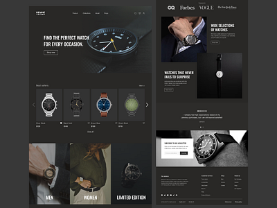 Venue Ecommerce landing page black landing page ecommerce landing page ecommerce website landing page online store ui uiux ux watches online store web design website design