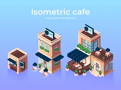 Isometric Cafe architecture cafe isometric mobil game vector illustration