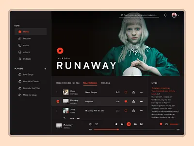 A Music Player App design artist clean dark mode dashboard design interface modern music music app player playlist song trending ui