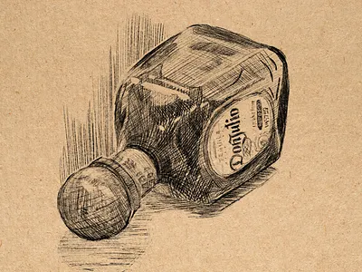 Drawing of a tequila bottle art bottle branding classic classic drawing crosshatch drawing forms graphic design illustration minimal pencil procreate sketch sketching texture