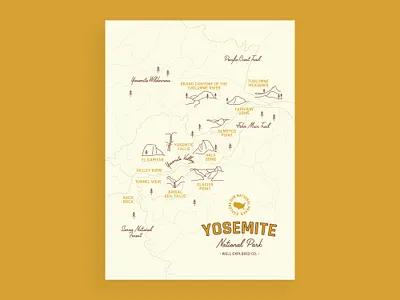 Yosemite National Park Map california illustration map national park postcard print yosemite