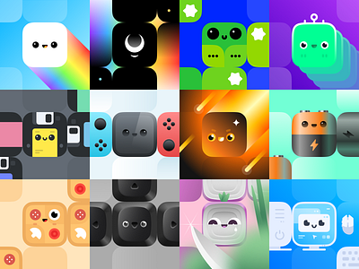 CuteBlock NFT battery blockchain caterpillar computer cute flat floppy disk frog gradient illustration keyboard meteorite minimalism modern onion pseudo 3d rainbow simple space vector