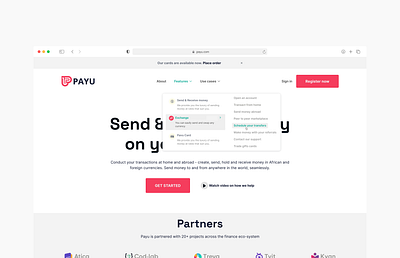 PAYU- A peer-to-peer fintech hero section app design minimal ui ux we web web design