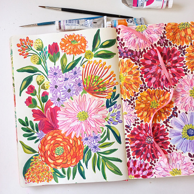 Wedding Bouquet art blossom bouquet drawing flowers gouache hand drawn illustration painting sketchbook wedding bouquet