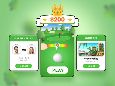 Golf - Mobile Game App android ui design app design game game ui ux design golf golf game golf game ideas graphic design illustration mobile toon games ui ui design ui ux unity user interface design