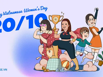 Happy Vietnamese Women's Day Event cartoon character chibi cute digital art gradient hand drawn happy womens day