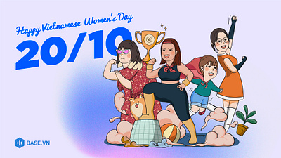 Happy Vietnamese Women's Day Event cartoon character chibi cute digital art gradient hand drawn happy womens day