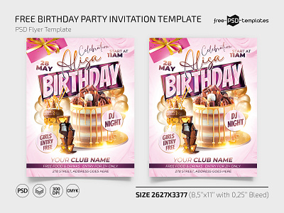 Free Birthday Party Template + Instagram Post (PSD) birthday cake event events flyer flyers free freebie photoshop pink print psd sweet template templates