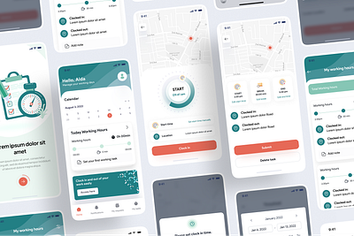 Employee Time Tracking - UI Design Kit 3d app case study design employee employee app illustration kit manage management mobile app time time app time management ui ui design ui kit uiux ux uxui