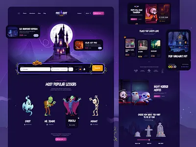 FrightLand - Halloween Concept Projcet booking card character clean color concept design free graphic design halloween horror hotel illustration minimal pumpkin simple template ui web design website